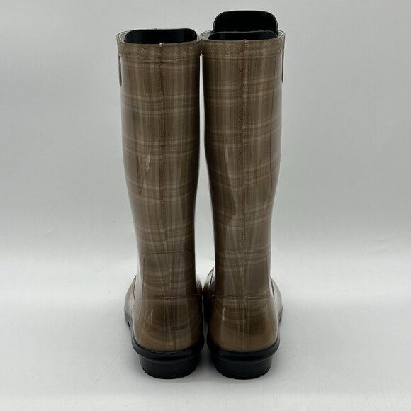 UGG Shaye Tan Clear Plaid Waterproof Rubber Tall Rain Boots - Women's Size 7 - Picture 5 of 11